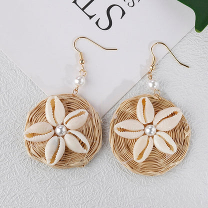 sengpan Multiple 27 Style Korea Handmade Wooden Straw Weave Rattan Vine Braid Drop Earrings New Fashion Geometric Long Earrings