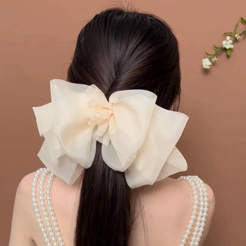 sengpan Big Hair Bows Chiffon Solid Color Large Bowknot Hairpins Spring Clamp Clip for Women Fashion Korea Headwear Accessories New