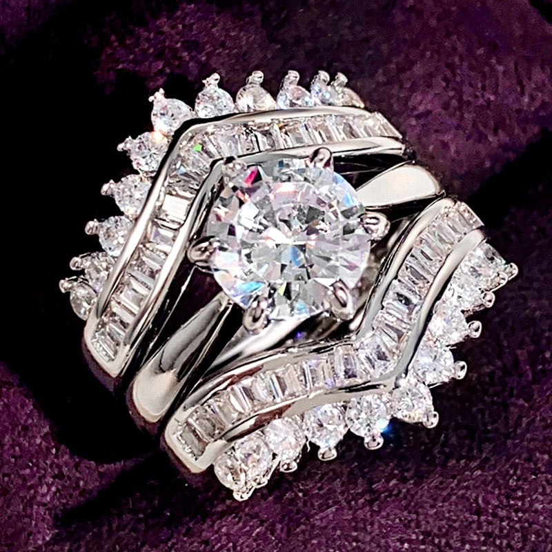 sengpan Fashion Wedding Ring Set for Women Dazzling Square Zirconia Luxury Lady Accessories Set Trendy Delicate Bridal Jewelry