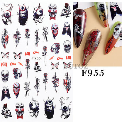 sengpan 3D Halloween Nail Art Stickers Horror Ghost Skull Evil Eye Anime Decals Bloody Rose Sticker for Nail Manicure Decoration LEBF956