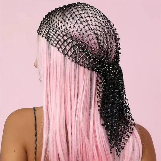 sengpan New Fashion Women Bling Rhinestone Bandanas Turban Hat Headband Crystal Mesh Cap Hair Snood Nets Headpiece Headwear Accessorie