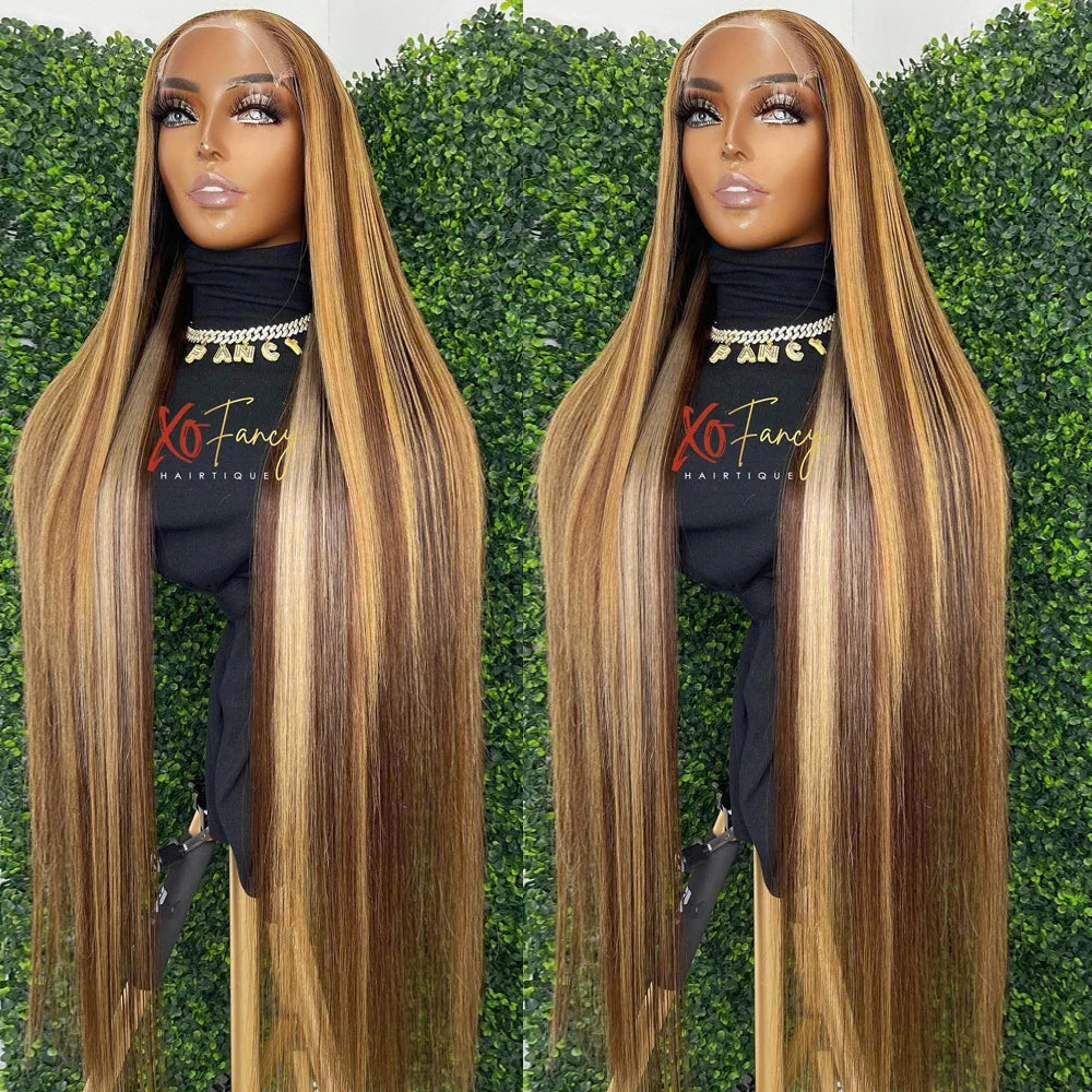 sengpan 13x6 Highlight Ombre Straight Lace Front Human Hair Wig Honey Blonde Colored Bone Straight Lace Frontal Wigs For Black Women