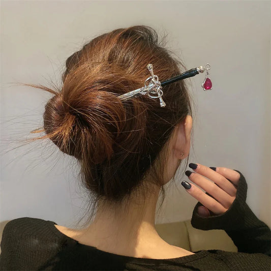 sengpan Punk Metal Sword Hairpin Chinese Style Simple Hair Sticks for Women Hair Clips DIY Hairstyle Design Tools Accessories