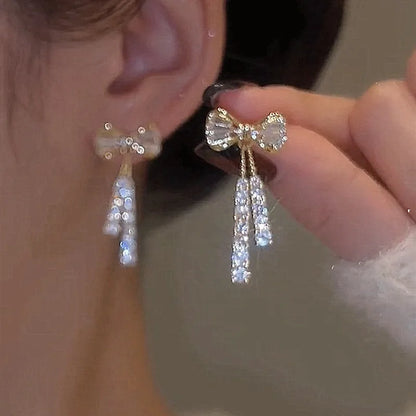 sengpan  -   Needle Korean Fashion Bow Crystal Drop Earrings For Women Jewelry Trending New Luxury Zircon Butterfly Earrings