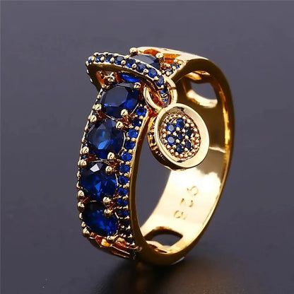 sengpan New Arrival Vintage Rose Gold Filled Wedding Rings For Women Fashion Jewelry Luxury Blue Zircon Engagement Ring