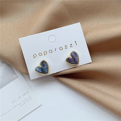 sengpan Cute Korean Earrings Heart Bling Zircon Stone Rose Gold Color Stud Earring for Women Fashion Jewelry 2024 New Gift