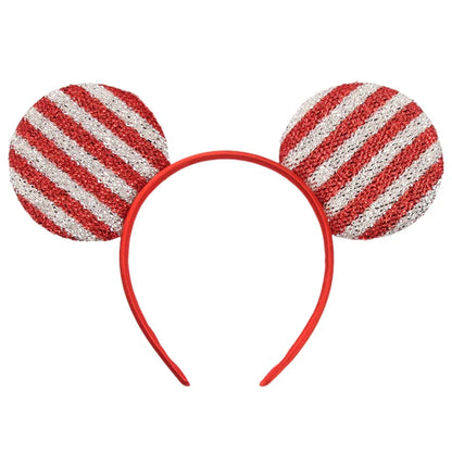 sengpan New Disney Christmas Mouse Ears Headband Santa Antler Sequins Bow Hairband For Women Featival Party DIY Hair Accessories Gift