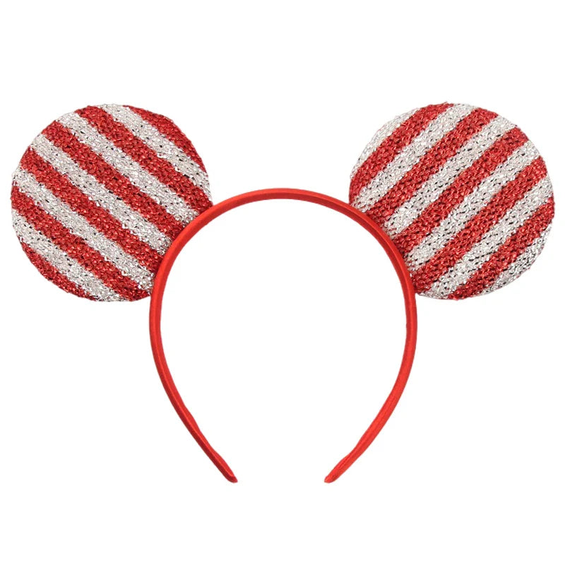 sengpan New Disney Christmas Mouse Ears Headband Santa Antler Sequins Bow Hairband For Women Featival Party DIY Hair Accessories Gift