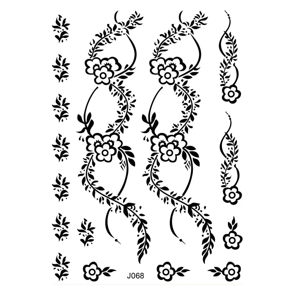 sengpan Black Henna Sticker Waterproof Temporary Tattoos for Women Body Art Henna Design Stickers for Hand Flower Mehndi Tatoo Fake