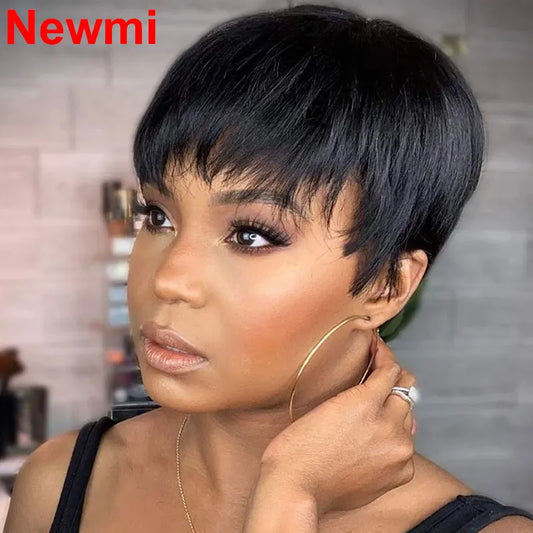 sengpan Short Pixie Cut Wig Human Hair Ready to Wear Brazilian Human Hair Wigs for Women  Black Brown Red Full Machine Wigs