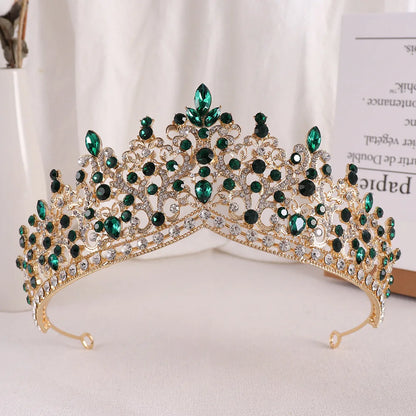 sengpan  Baroque Pink Crystal Beads Tiara Crown Headwear For Women Girls Wedding Party Princess Bridal Queen Hair Accessories