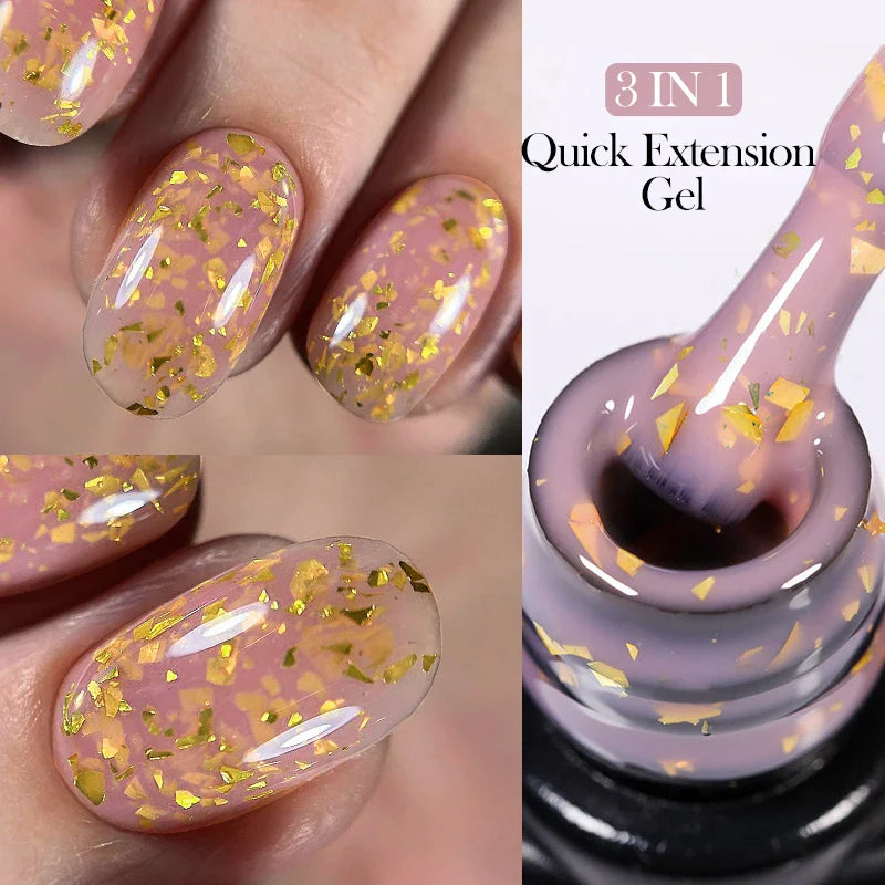 sengpan 7ML Quick Extension Gel Nail Polish Gold Foils Glitter Polish Vernis Semi Permanent UV Gel Nail Art Soak Off Hard Gel