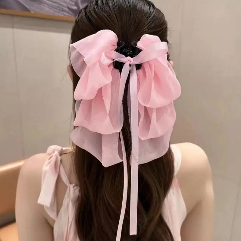 sengpan New Bow Floating Ribbon Grip Clip Girls Elegant Ponytail Braid Claw Clip Retro Luxury Female Hair Card Hair Accessories