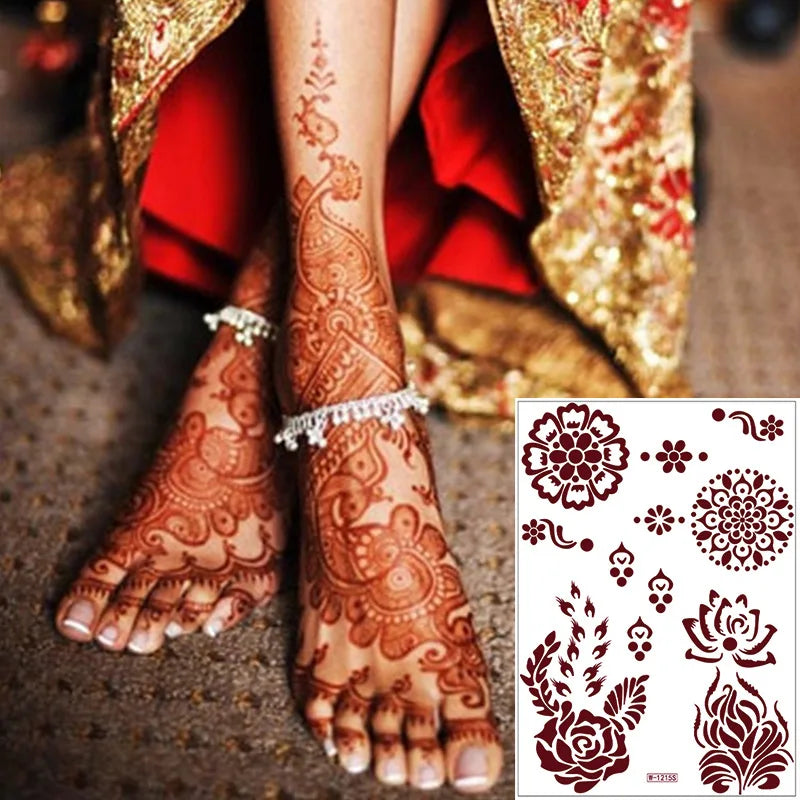 sengpan Brown Henna Stickers for Hand Temporary Henna Tattoos for Women Fake Tatoo Waterproof Mehndi Designs Wedding Tattoo Hena