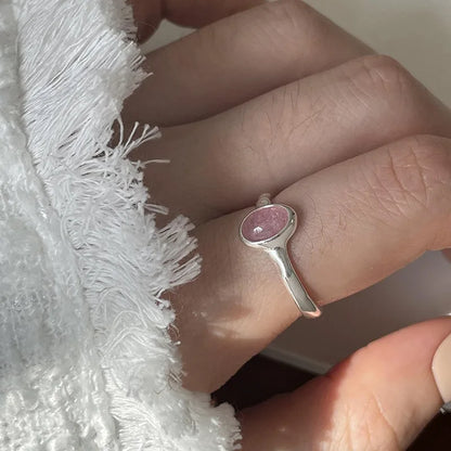 sengpan  Silver Simple Retro Pink Stone Rings For Women Geometric Fashion Smiple Open Handmade Allergy Party Jewelry Gift