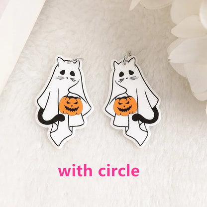 sengpan 8Pcs Halloween Charms Creative Acrylic Ghost Cat Cow Pendant For Keychain Necklace Jewelry Diy Making