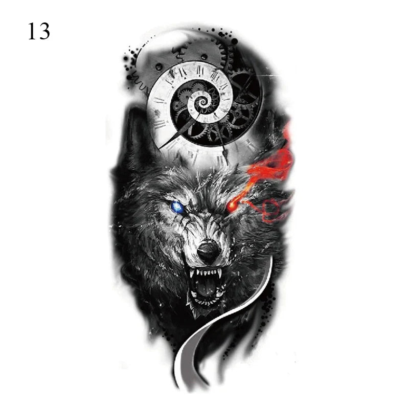 sengpan Large Arm Sleeve Tattoo Lion Tiger Black Waterproof Temporary Tatoo Sticker Wild Wolf Tiger Men Full Skull Totem Fake Tattoos