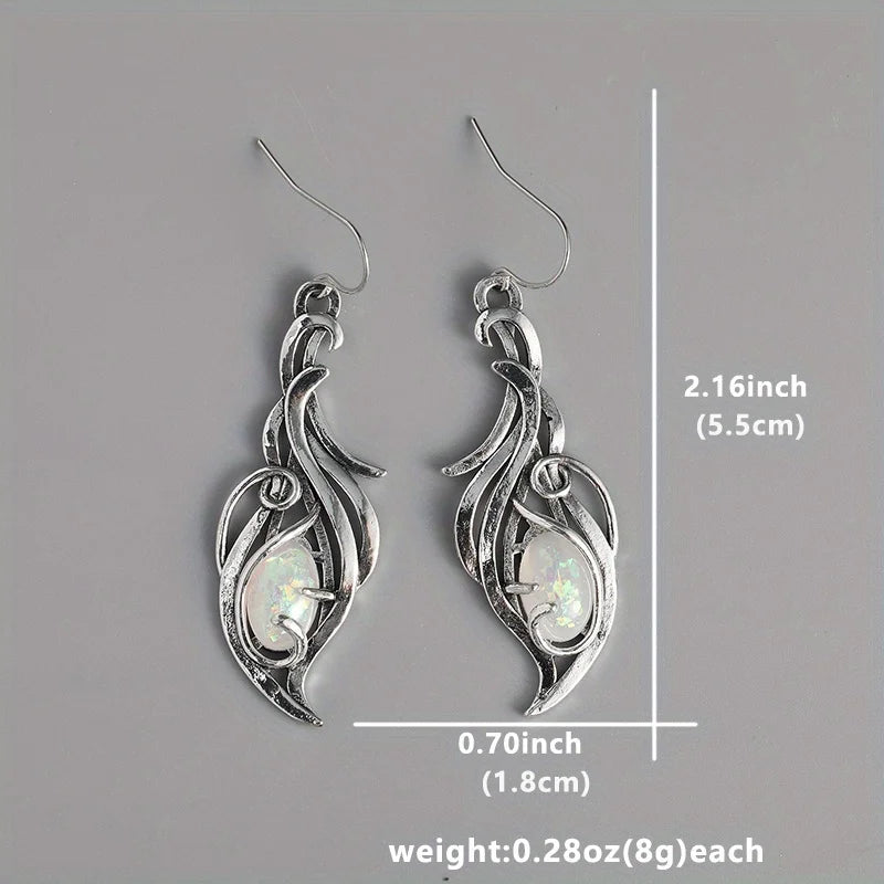 sengpan Bohemian Opal Dangle Earrings - Elegant Silver Plated Jewelry ForHolidays and Special Occasions