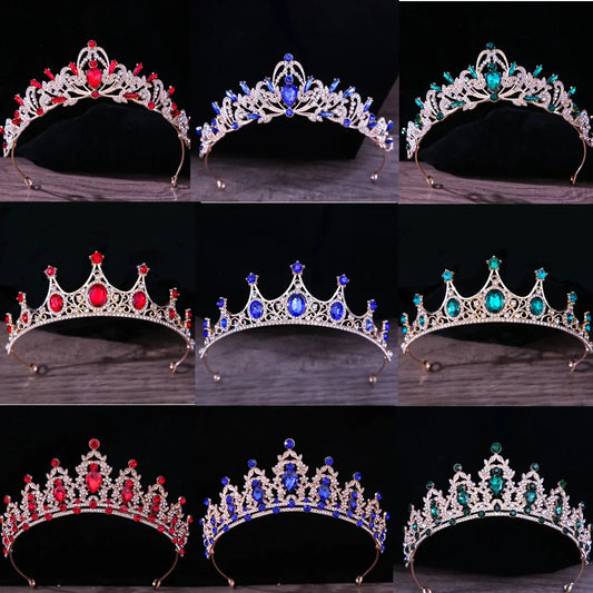 sengpan Baroque Luxury Girls AB Red Green Blue Crystal Bridal Wedding Tiara Crown Bride Queen Headbands Hair Jewelry Accessories