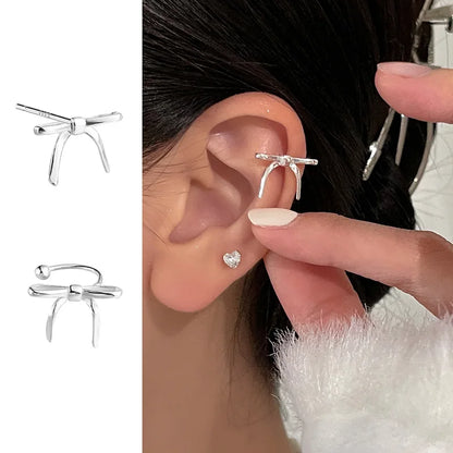 sengpan New Korean Fashion Cute Stainless Steel Silver Color Bowknot Stud Earrings For Women Wedding Jewelry Y2K EMO Accessories Gift