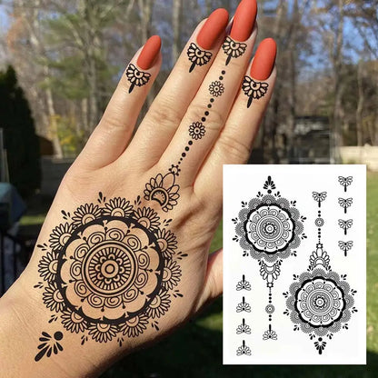 sengpan Black Henna Tattoo Stickers for Hand Temporary Tattoos for Women Butterfly Mehndi Flower Fake Tattoo Mandala Body Art