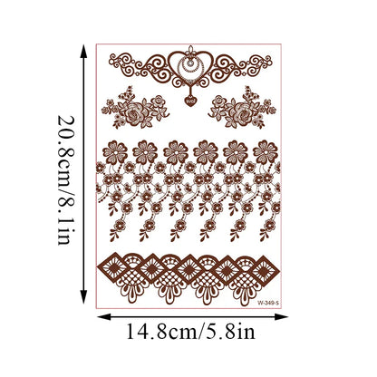 sengpan Brown Henna Lace Temporary Tattoos Sticker For Women Mehndi Stickers for Hand Neck Body Feather Flora Henna Tattoo Waterproof