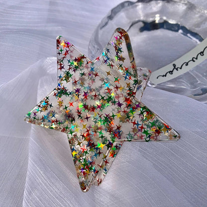 sengpan Pentagram Y2k Fashion Large Shiny Five-Pointed Star Hair Clip Claw Acrylic Acetic Acid Shark Clip Hair Accessories 7cm