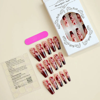 sengpan 24pcs Halloween Blood Drops Gradient False Nails Press On Super Long Ballerina Nails Finished Fingernail Manicure Art Decoration