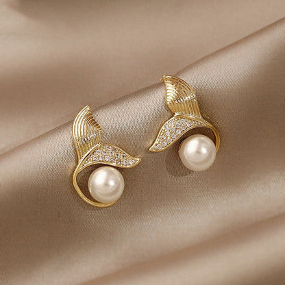 sengpan gifts for her Gold Pearl Stud Earrings For Woman Korean Fashion Mermaid Bowknot Bee Heart Long Jewelry Wedding Girl's Sweet Accessories