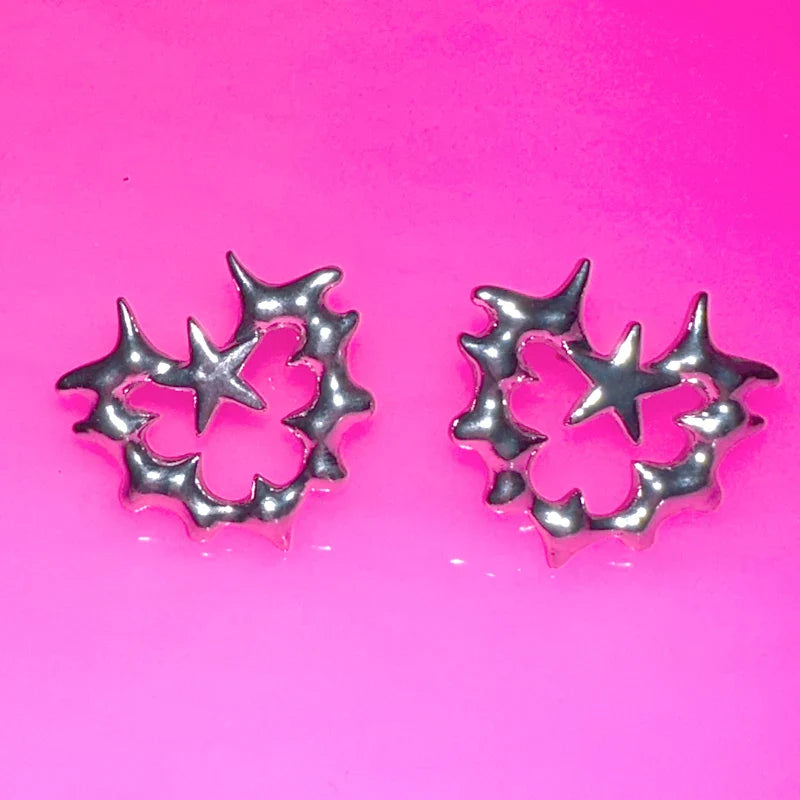 sengpan Y2K Glamor Jewelry Thorn Star Stud Earrings for Women Punk Fashion Korean Geometric Earrings Goth Accessories Aesthetic Cool