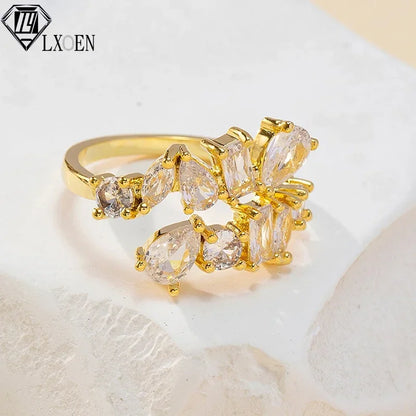 Lianfudai New Fashion 3 Layers Irregular AAA Cubic Zirconia Couple Wedding Open Adjust Rings for Women Party Silver Color Jewelry