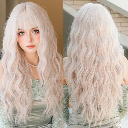 sengpan WIGS Long Body Wavy Silver Ash Hair Wig with Bangs for Women Daily Party High Density Hair Ombre Wigs Heat Resistant Fiber