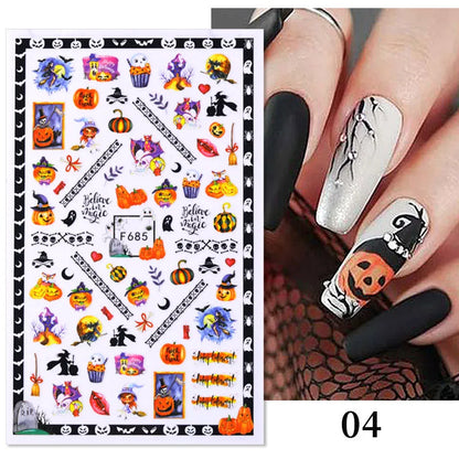 sengpan 3D Skull Pumpkin Head Bat Nail Stickers Nail Supplies Nail Sliders Halloween Stickers Nail Decorations Nail Decals