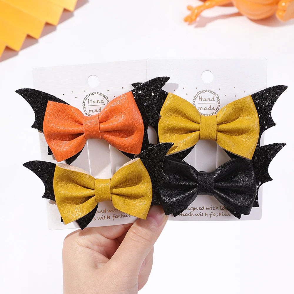 sengpan 2pcs Halloween Barrettes Bat Wing Bow Hair Clips Girls Bangs Clips Theme Party Performance Headdress Barrettes Cosplay Headwear