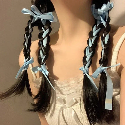 sengpan Y2K Bow Balletcore Hairpins 2pcs Braided Long Ribbon Hair Clip Hair Barrettes Lolita Headdress Hair Accessories for Women Girl's