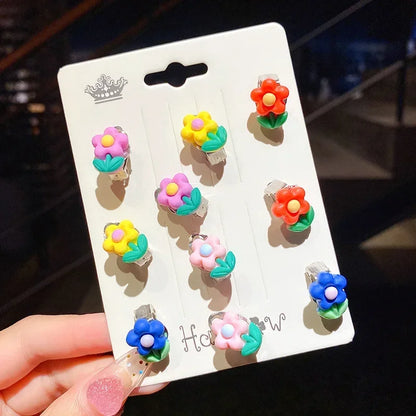 Lianfudai New 10pcs Cute Girls Earrings Ear Clip No Ear Hole Flower Earrings Children Princess Girls Birthday Gifts Kids Accessories