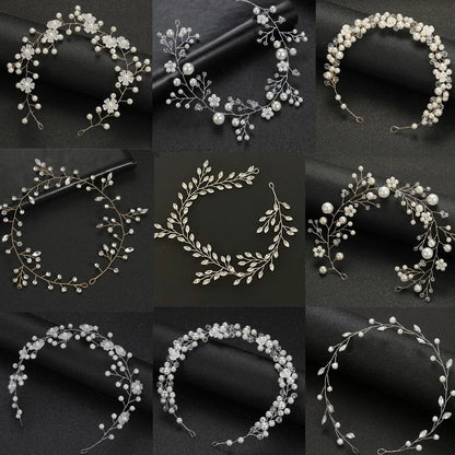 Lianfudai Elegant Women Hair Accessories Bridal Headband Crystal Pearl Hairband Head Ornament Ladies New Hair Jewelry For Wedding