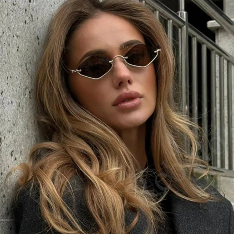 sengpan Small Polygonal Sunglasses Women Luxury Brand Metal Half Frame Sun Glasses Ladies Hipster sexy Cat Eye Shades Vintage