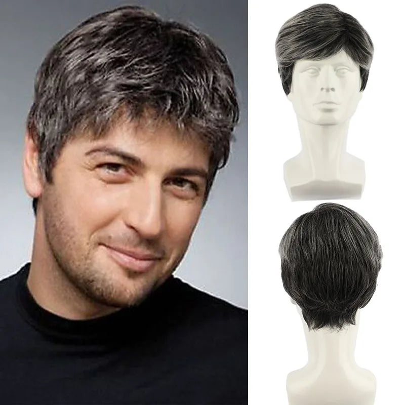 sengpan Synthetic Men Short Straight Wig Black for Male Hair Fleeciness Realistic Natural Headgear Hair Heat Resistant for Daily Party