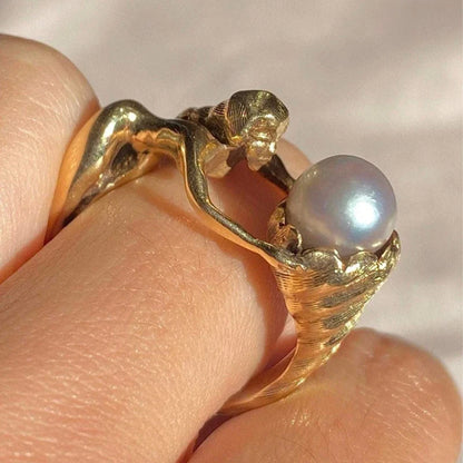 sengpan Ins Stainless Steel 18-K Gold Plated Hug Ring Vintage Hug Baroque Pearl Rings For Women Girls Fashion Jewelry Gift