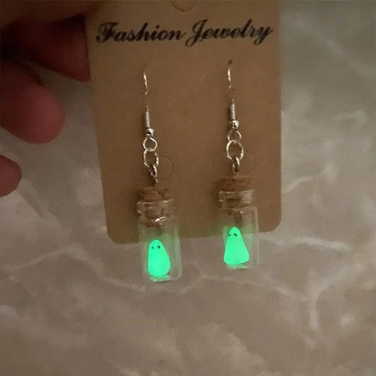 sengpan New Ghost in Bottle Earrings Glow in the Dark Ghost Dangle Earring Luminous Halloween Jewelry for Women Gift