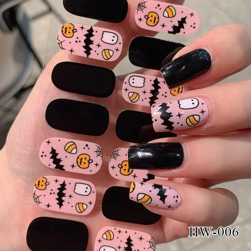 Lianfudai New Halloween Nail Sticker Self-adhesive Lacquer Strips On Nails Full Cover Skull Pumpkin Manicure Film Easter Nail Stickers