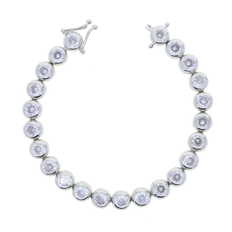 sengpan New Arrived Top Quality Fashion Women Female Jewelry Set Bezel 5A CZ Round Beaded Tennis Chain Bracelet Necklace