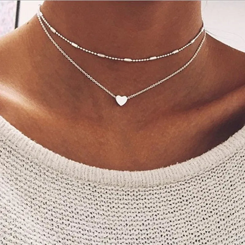 sengpan New Golden Silver Color Small Heart Necklaces Bijoux For Women Collars Fashion Jewelry Collarbone Pendant Necklace NA219