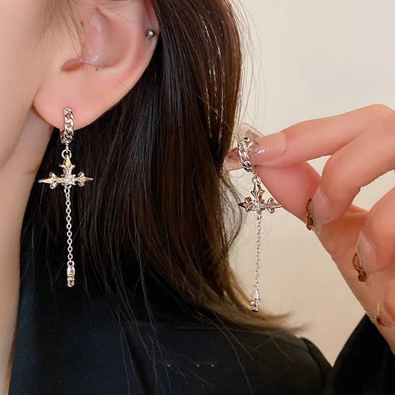 sengpan New Personality Fashion Zircon Cross Tassel Earrings Women Commuting Temperament Earring Party Jewellery Gift