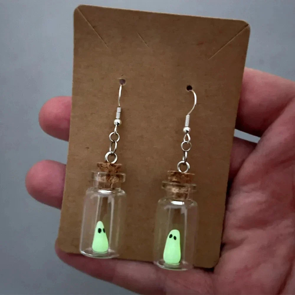 sengpan Ghost in Bottle Earrings Glow in the Dark Ghost Dangle Earrings Luminous Halloween Jewelry for Women and Girl