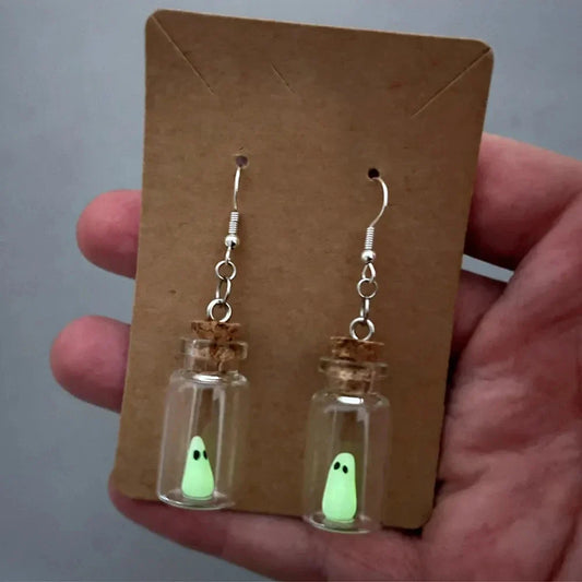 sengpan Ghost in Bottle Earrings Glow in the Dark Ghost Dangle Earrings Luminous Halloween Jewelry for Women and Girl