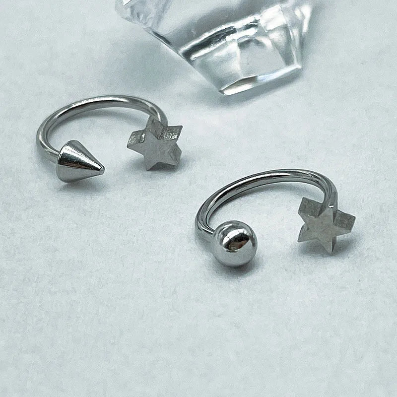 sengpan Punk Trendy Cool Pentagram Pointed Cone Lip Ring Horseshoe Ring Titanium Steel Balls Star Labret Piercing Earring Helix Jewelry