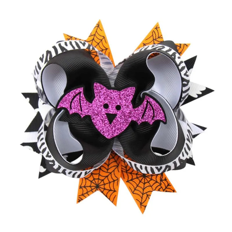 sengpan Multi-layer Swallow Tail Bow Hairpin Halloween Hair Clips for Girls Cute Pumpkin Spider Print Barrettes Hair Accessories