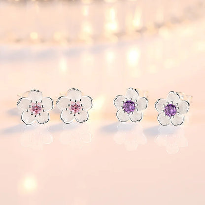 sengpan Real 925 Sterling Silver Crystal Jewelry New Flower Stud Earrings For Women XY0202